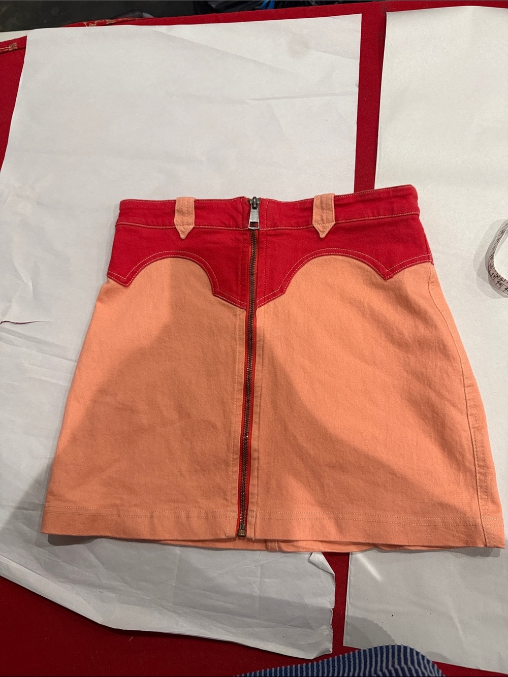 BDG Peach and Red Zip-Front Mini Skirt